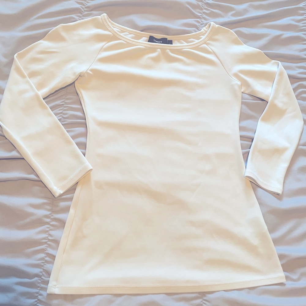 Theory 3/4 sleeve white fitted top